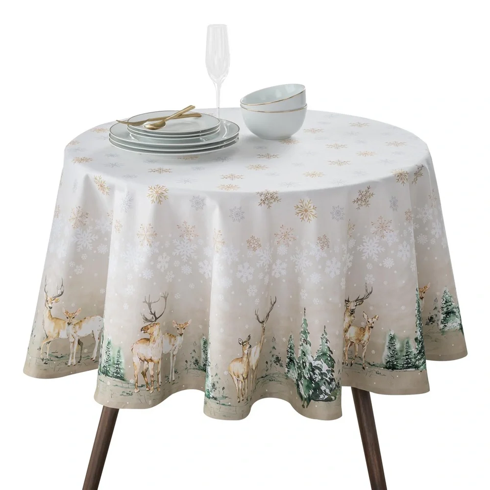 Maison d' Hermine Table Cloth Round 100% Cotton 69” Farmhouse Deer in The Woods
